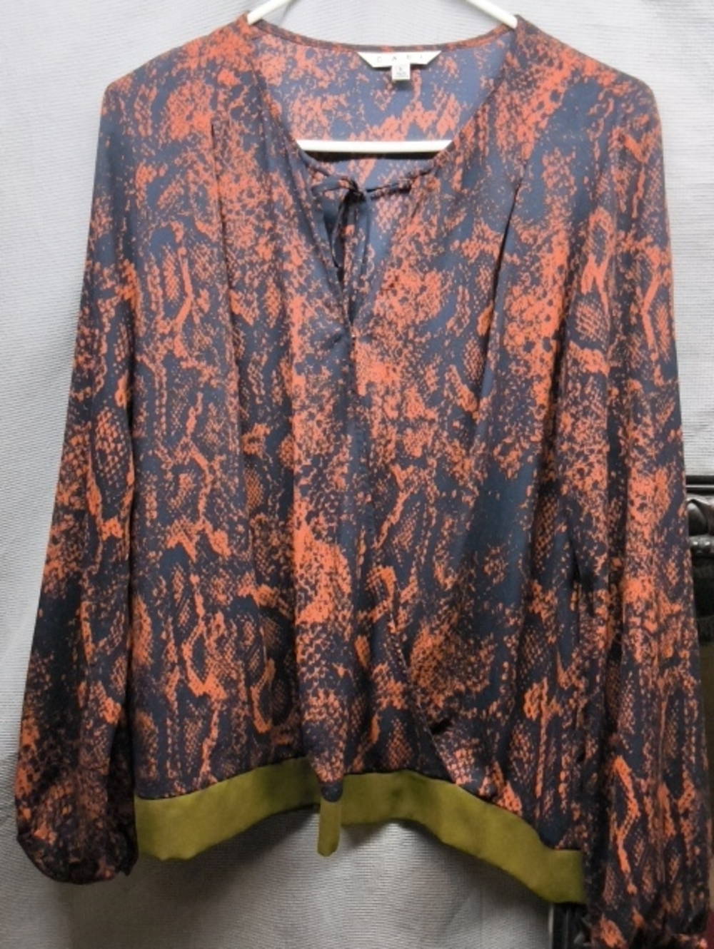 CAbi Snakeskin Print Blouse Rust Navy Olive Colorblock SheerTunic Top Long Sleev